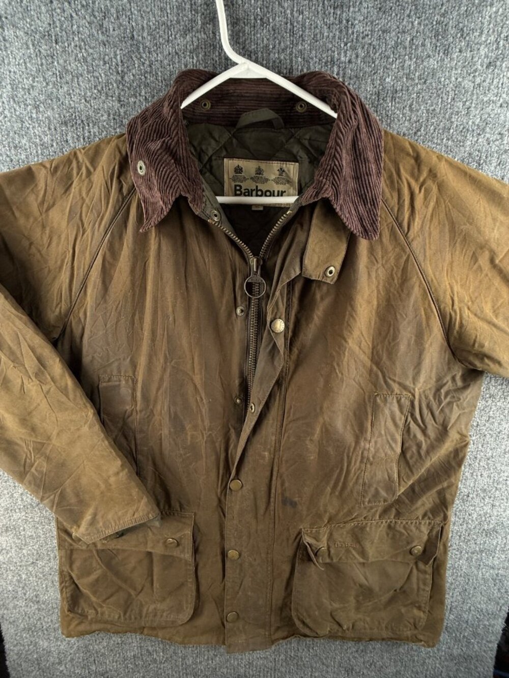 Barbour Gamefair Waxed Jacket XL Green Coat Men Full Zip Snap Insulated Outdoors
